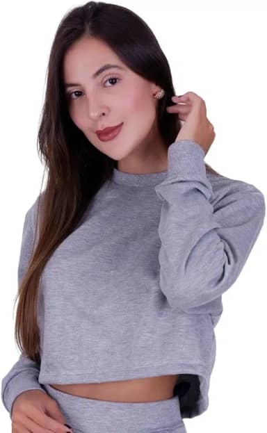 Casaco de Moletom Feminino Blusa de Inverno Manga Longa Moletinho Samantha