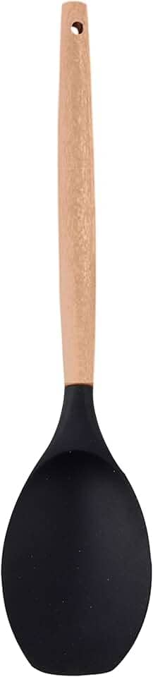 COLHER SILICONE PRETO C/CABO MADEIRA 31,5X6,7X1,7CM - CM48