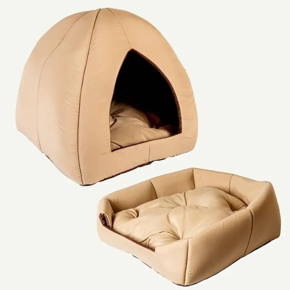 Cama de Gato com Almofada Confortável Tatame para Yorkshire Shitzu e Semelhantes Toca Pet(Bege)