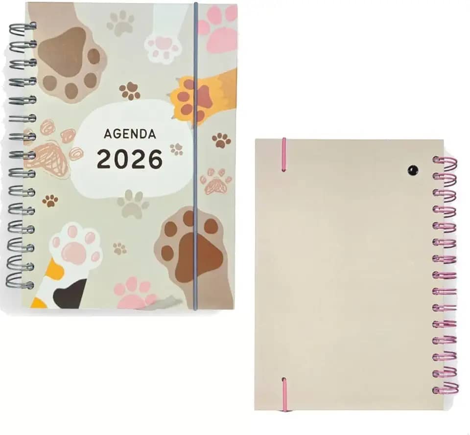 Agenda Diária 2026 Pets 16x11cm – Capa Dura com Espiral, 168 Folhas – Estampa Pets