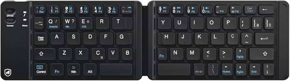 Gshield Mini Teclado Dobrável Bluetooth Sem Fio para Celular, Tablet e Computador, Teclas ABS Padrão ABNT2, Armor 30x8,5cm (Preto)