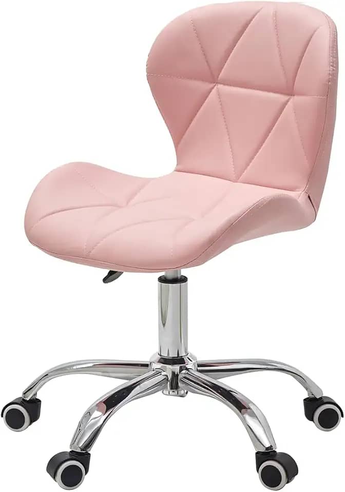 Cadeira Slim Office Estofada Conthey Rosa Base Giratória Cromada