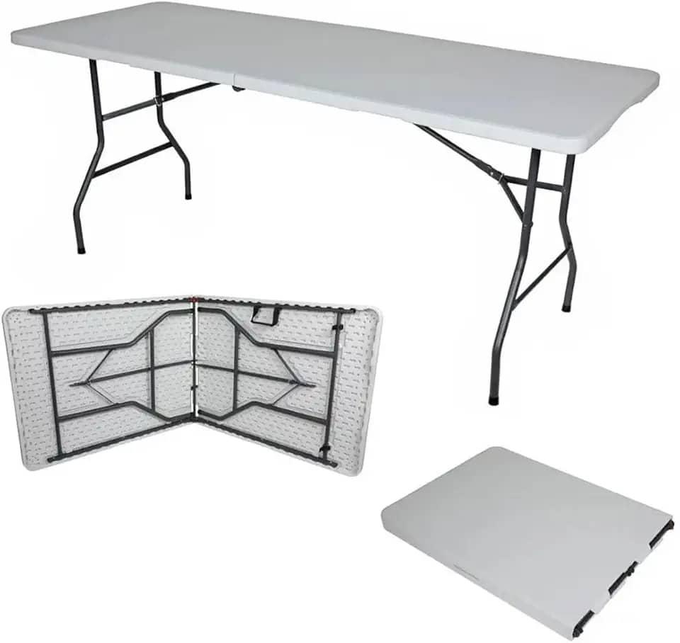 Mesa Dobrável Vira Maleta Com Alça Portátil 1.80m Para Camping Pesca Jardim Área Externa Ou Interna Salão De Festas Gourmet (Branco)
