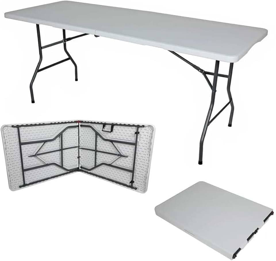 Mesa Dobrável Vira Maleta Com Alça Portátil 1.80m Para Camping Pesca Jardim Área Externa Ou Interna Salão De Festas Gourmet (Branco)