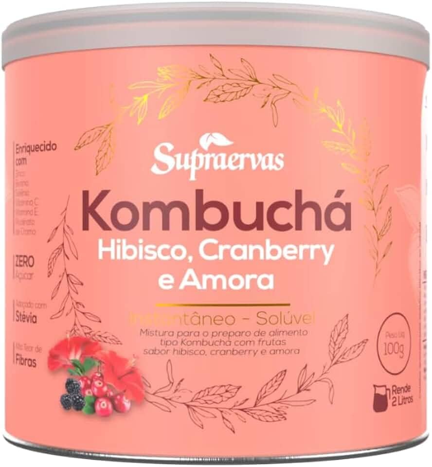 Supraervas Kombucha em Pó 200g - 3 Sabores (Hibisco, Cranberry e Amora) - 20 Porções - Chá em Pó