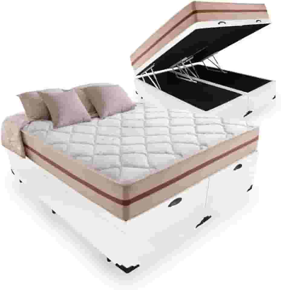 Cama Box Baú Queen + Colchão De Molas Ensacadas - Anjos - Classic - 158x198x64cm