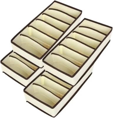 Kit 4 Organizadores de Gaveta para Guarda Roupas Closet Colmeia Organizadora Multiuso com 6 Divisórias para Peças Íntimas Calcinhas Sutiãs Cuecas e Meias (Bege)