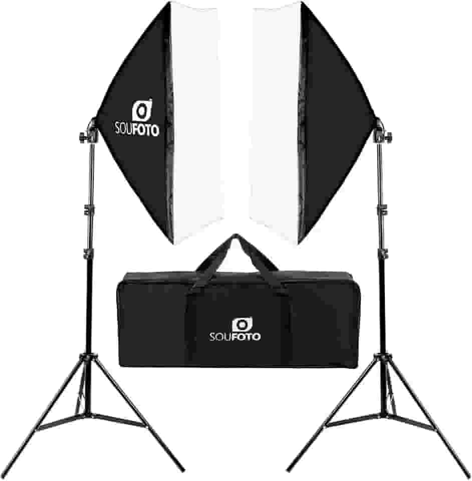 SOU FOTO Kit Softbox Duplo para Iluminação Profissional, Luz Suave 50x70cm, Tripé Ajustável até 2m, Estúdio Fotográfico e Vídeo, Bolsa Inclusa, Ideal para Fotos, Vídeos e Lives