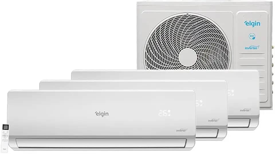 Ar Condicionado Tri Split Hi Wall Inverter Elgin Plus 2x9000 e 12000 BTU/h Quente e Frio 45MTQE27C2CB – 220 Volts