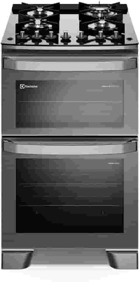 Fogão 4 bocas Electrolux Cinza Experience com Mesa de Vidro, Duplo Forno e PerfectCook360 (FE4DC) 220V