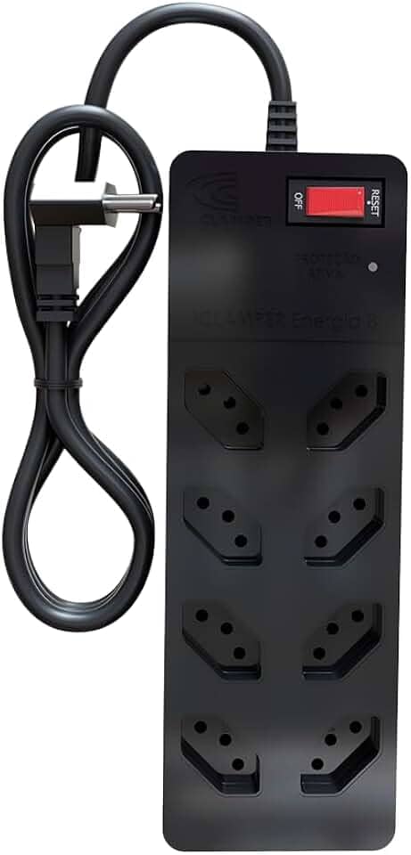 Filtro de Linha iCLAMPER Energia 8 com Proteção contra Surtos Elétricos(DPS) 8 Tomadas, 3 Pinos, 10 Amperes para PC, Notebook, Roteador, Monitor, Impressora, PS5, Alexa e etc, Bivolt, Cabo de 1m Preto