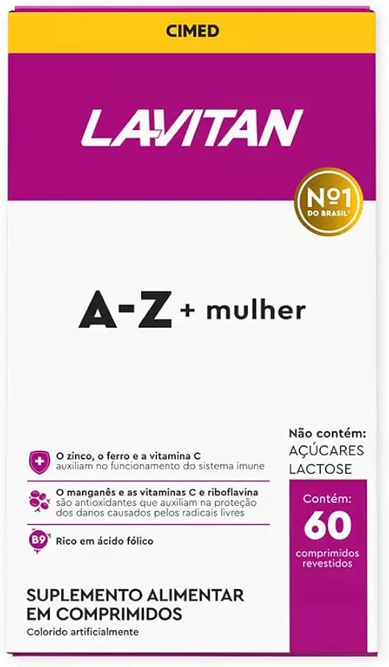 Suplemento Vitamínico - Mineral A-Z para Mulher, rosa, Lavitan, 60 cápsulas