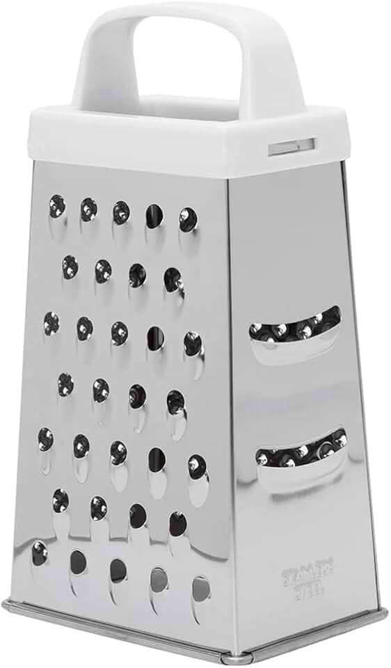 Mimo Style Ralador em Inox, 4 Faces, Lâminas de Aço Inoxidável Afiadas, Ergonomicamente Projetado Com Uma Alça de Borracha, Ideal Para Queijo Parmesão, Vegetais, Gengibre,