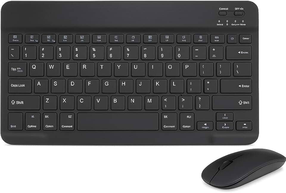 Combo Teclado e Mouse Bluetooth Ultrafino Sem Fio, Portátil e Recarregável E Teclado sem Fio - Compatível com Tablets Android, Celular, Smartphone, iPhone, iPad mini, Pro Air 10.2 10.9 11 12.9