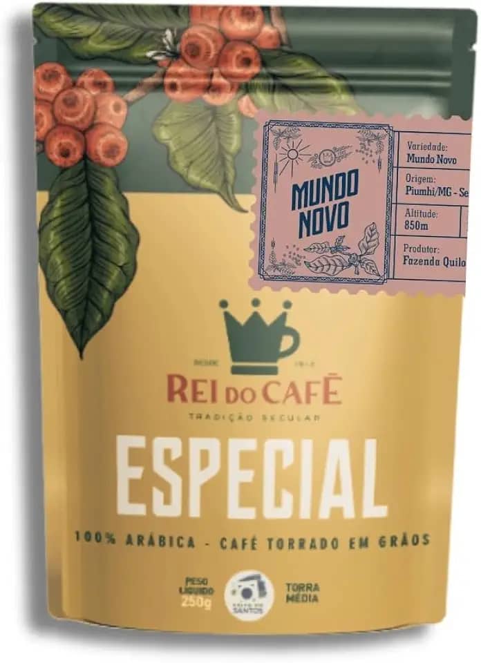 REI DO CAFÉ Café Especial Mundo Novo em Grãos 250g Serra da Canastra 100% Arábica Gourmet Torra Média Sabor Equilibrado