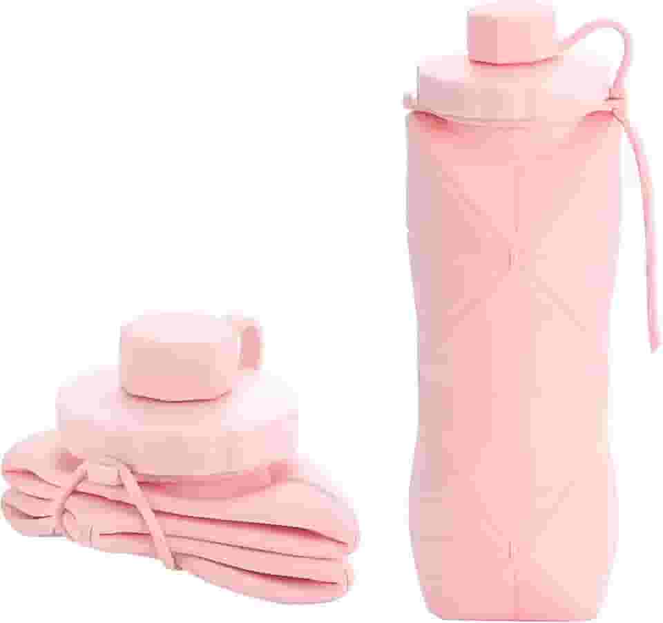 Garrafa De Água Dobrável Retrátil Silicone Portátil Compacta 600ml (ROSA)