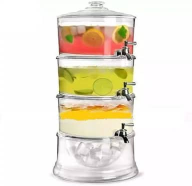 SUQUEIRA TRIPLA DISPENSER 3 EM 1 GRANDE 10,5 LITROS ACRILICA MULTIUSO EMPILHAVEL INDEPENDENTE KIT REFRESQUEIRA SUCO AGUA HOTEL