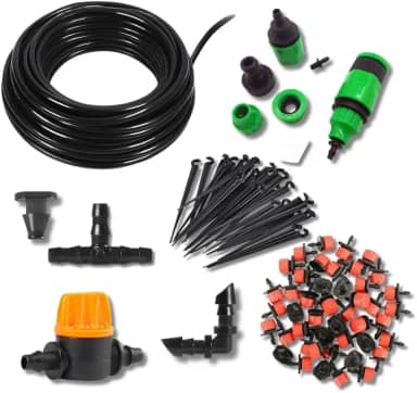 Kit Irrigação Gotejamento Completo 18 Bicos + 15m Mangueira | Para Vasos, Horta e Jardim | Sistema Ajustável com Engate Rápido e Estacas | Instalação Fácil