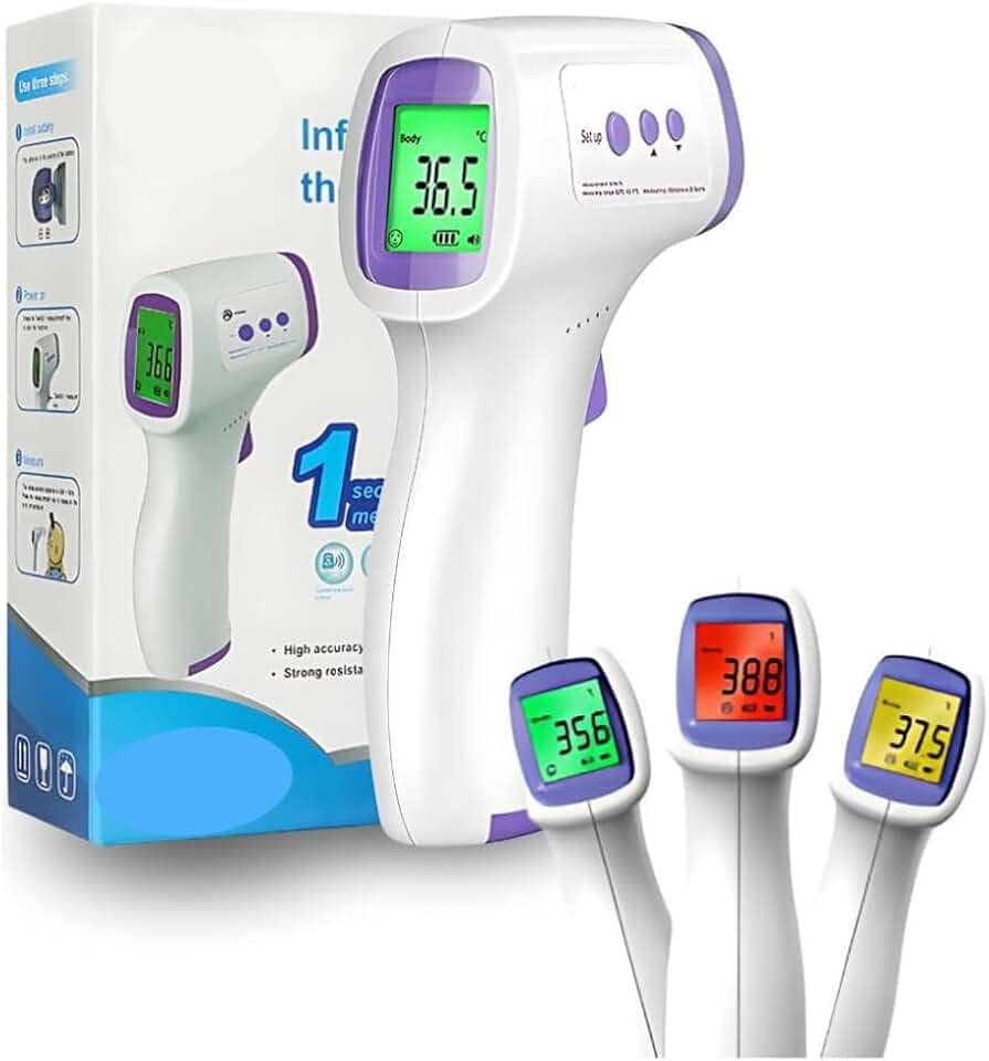 Termômetro Digital Infravermelho 3 Em 1 Premium Sem Contato Alta Precisão para Testa Corpo Líquidos e Alimentos com Visor LCD e Alarme de Febre