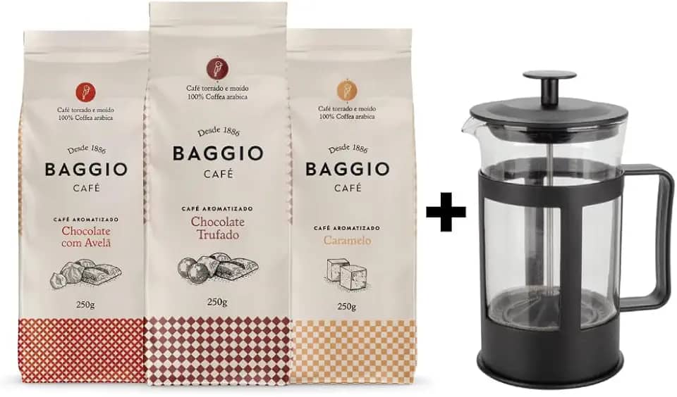 Kit Café Gourmet Baggio em Pó + Cafeteira Prensa Francesa 300ml