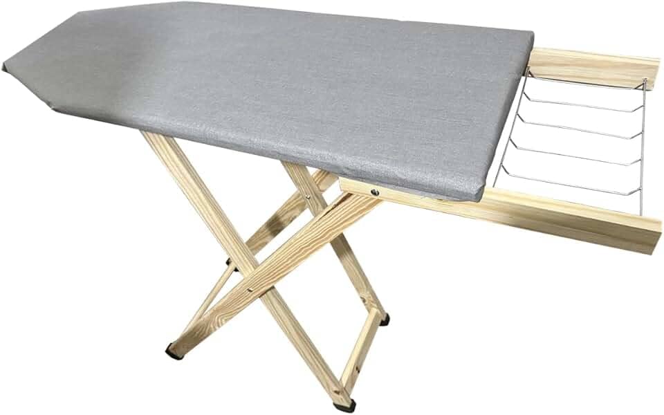 Tabua de Passar Roupas Tradicional em Madeira 2 Regulagens de Altura Tecido Térmico