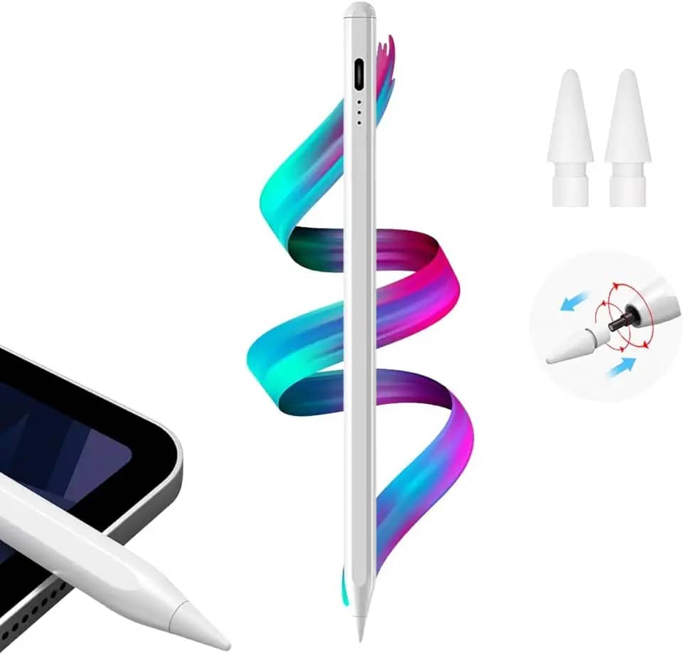 Caneta Touch Stylus Ativa para iPad e Tablet – Ponta Fina, Rejeição de Palma, USB-C, Alta Precisão