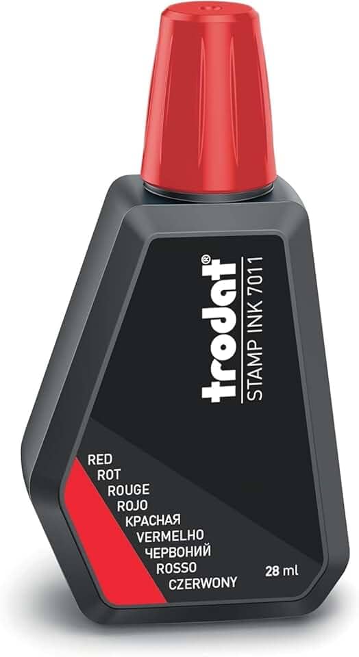 Trodat Tinta 7011, frasco de 28 ml, vermelho – para carimbos Trodat 9051, 9052, 9053 e 9054