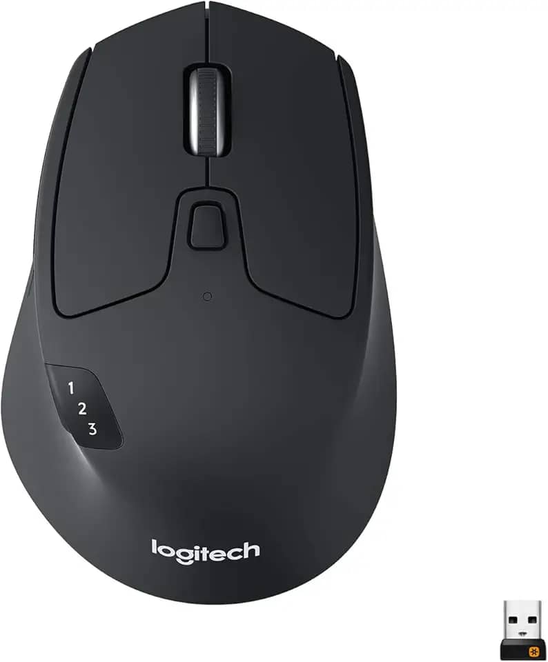 Mouse sem fio Logitech M720 Triathlon com Conexão USB Unifying ou Bluetooth com Easy-Switch para até 3 Dispositivos, 1000 DPI, 6 Botões Programáveis e Pilha Inclusa