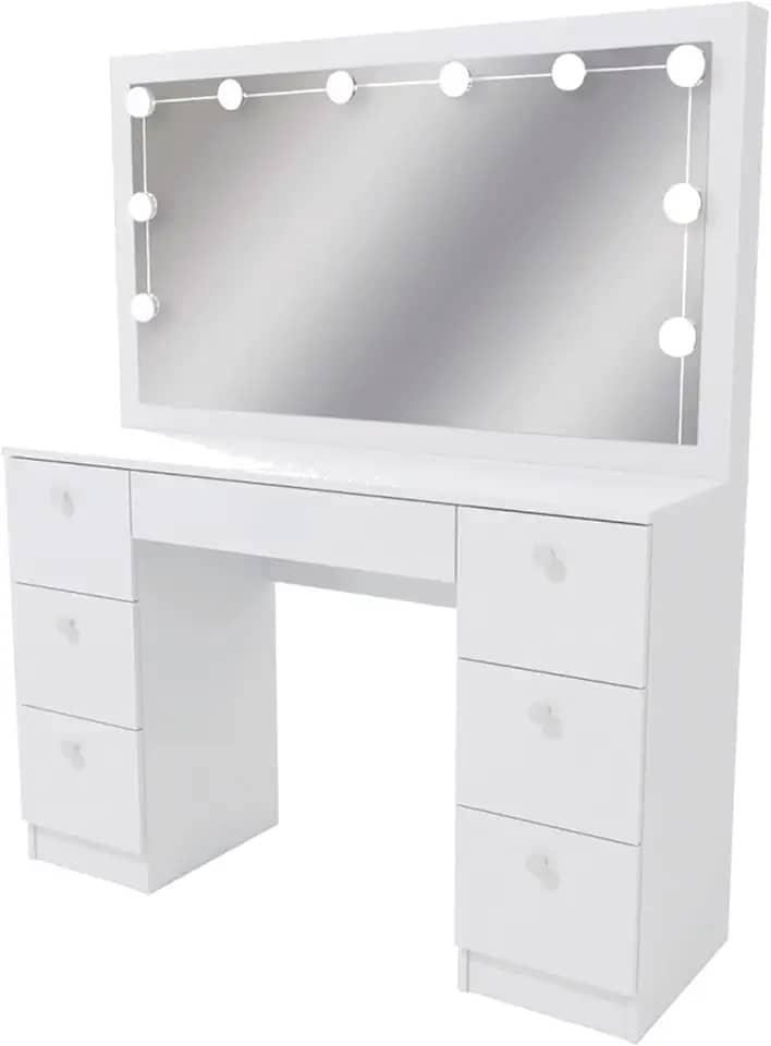 Penteadeira Ditália 7 Gav. Pe-80 Branco c/Kit Luz Camarim