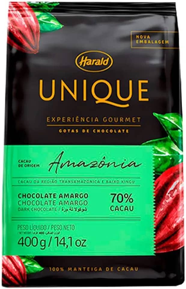 Chocolate Unique Amazônia Amargo 70% Cacau Gotas 400g Harald