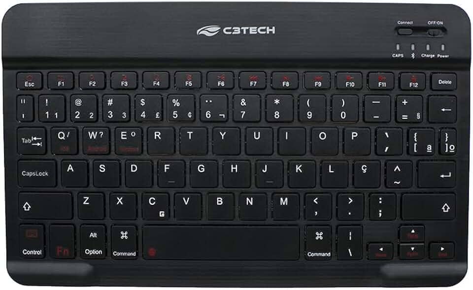 Teclado C3Tech Sem fio Bluetooth K-BT40BK Preto MINI Formato slim ultrafino, ideal para tablets, Teclas baixas chocolate, Bateria Recarregável, Suporte a Windows, MacOS, iOS, Android