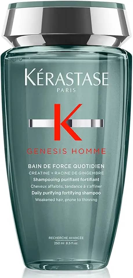 Kérastase Shampoo Genesis Homme Bain de Force Quotidien, Cabelos com queda, Prevenção da queda, Creatina, Raiz de gengibre, 250 ml