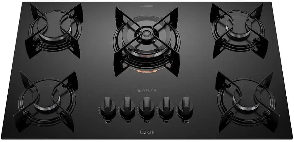 Cooktop 5 Bocas Preto com Mesa de Vidro e Tripla Chama Atlas U Top Bivolt