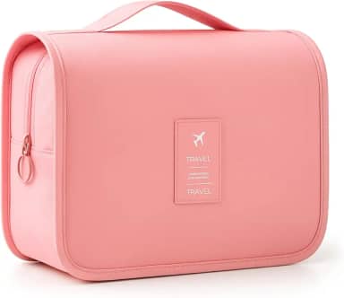 Bolsa Necessaire Maquiagem Cosméticos Feminina Viagem Com Divisória e Cabide para Pendurar Organizador de Maquiagem Muito Espaço para Maquiagem Shampoo Perfumes Higiene Pessoal (Rosa)
