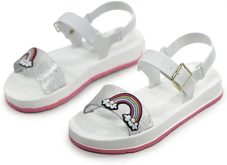 Sandália Infantil Arco-Íris Menina Glitter Fivela Leve