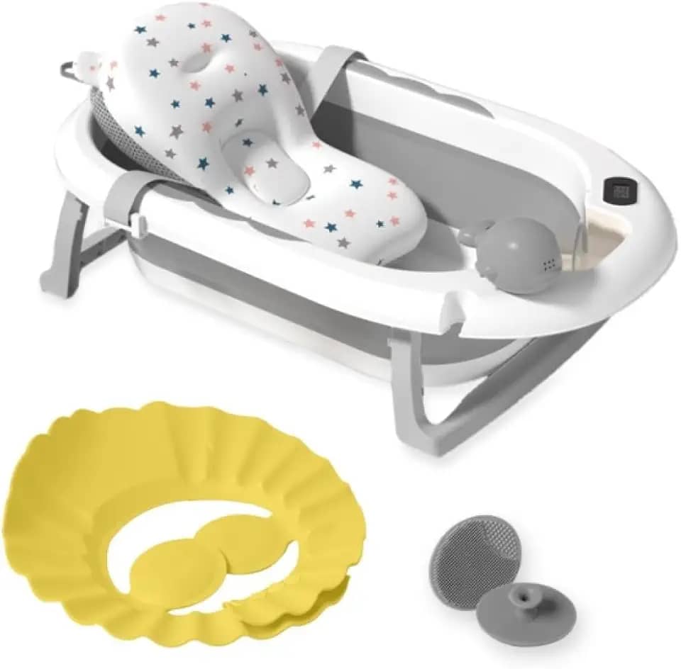 Banheira Dobrável Plus Com Termômetro E Almofada Cinza Yuupi