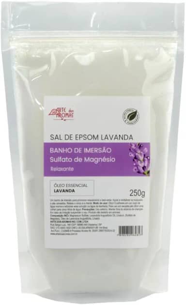 Sal de Epsom Lavanda, Banho de Imersão, Sulfato de Magnésio, Óleo Essencial, Arte dos Aromas 250g