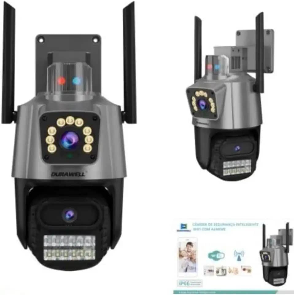 Câmera IP WiFi de Segurança Externa HD 3MP Com Alarme – Visão Noturna Infravermelha, Dupla Lente, IP66 à Prova d’Água