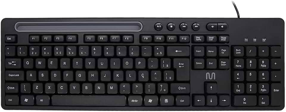 Teclado com Fio Multi USB com 6 Teclas Multimídia, Slot para Tablet até 10” e Teclas Silenciosas – Preto TC262