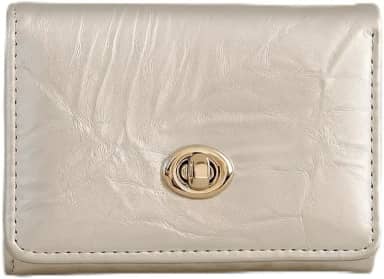 Carteira feminina pequena, com três dobras, de couro perolado, com glitter, bolso para dinheiro com porta-moedas, janela para identidade, cartão, Cinza, Carteiras