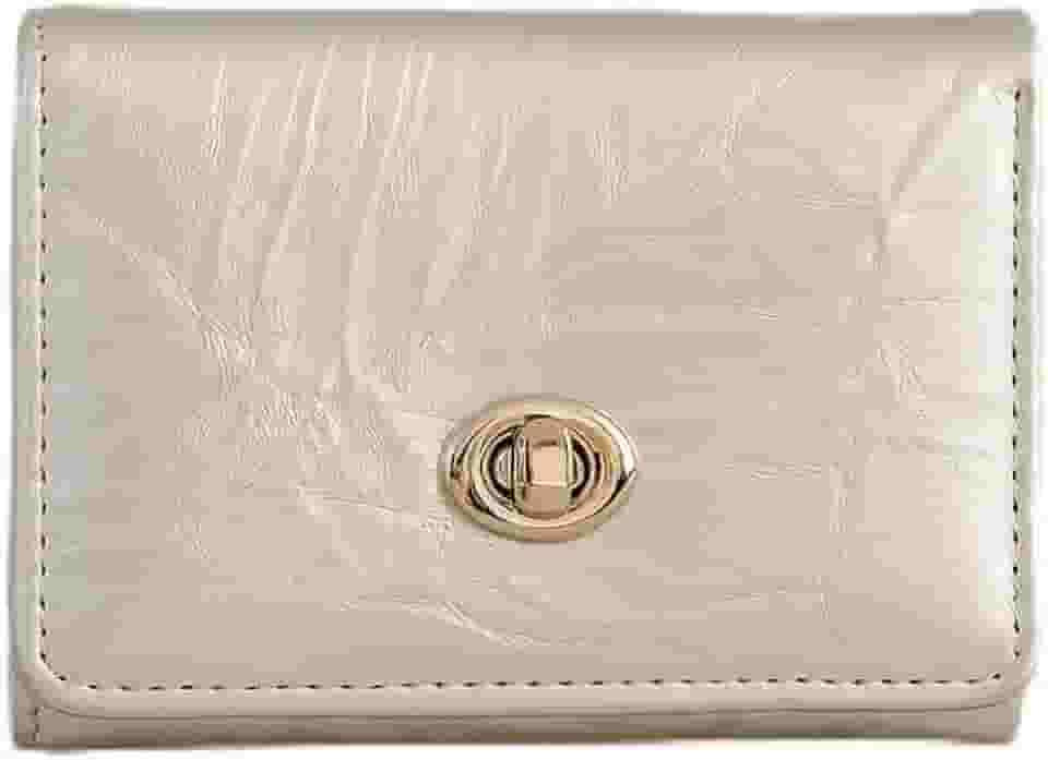 Carteira feminina pequena, com três dobras, de couro perolado, com glitter, bolso para dinheiro com porta-moedas, janela para identidade, cartão, Cinza, Carteiras