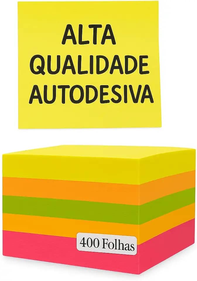 Bloco de Notas, Autoadesiva, 400 Folhas de Anotação 76 x 76mm 5 cores