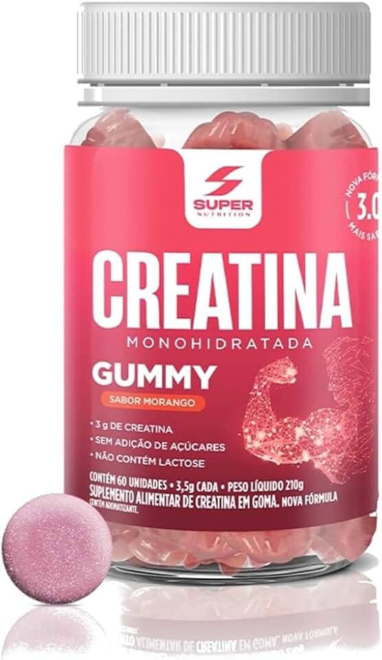 Super Gummy Creatina (60 gomas), Morango, Super Nutrition