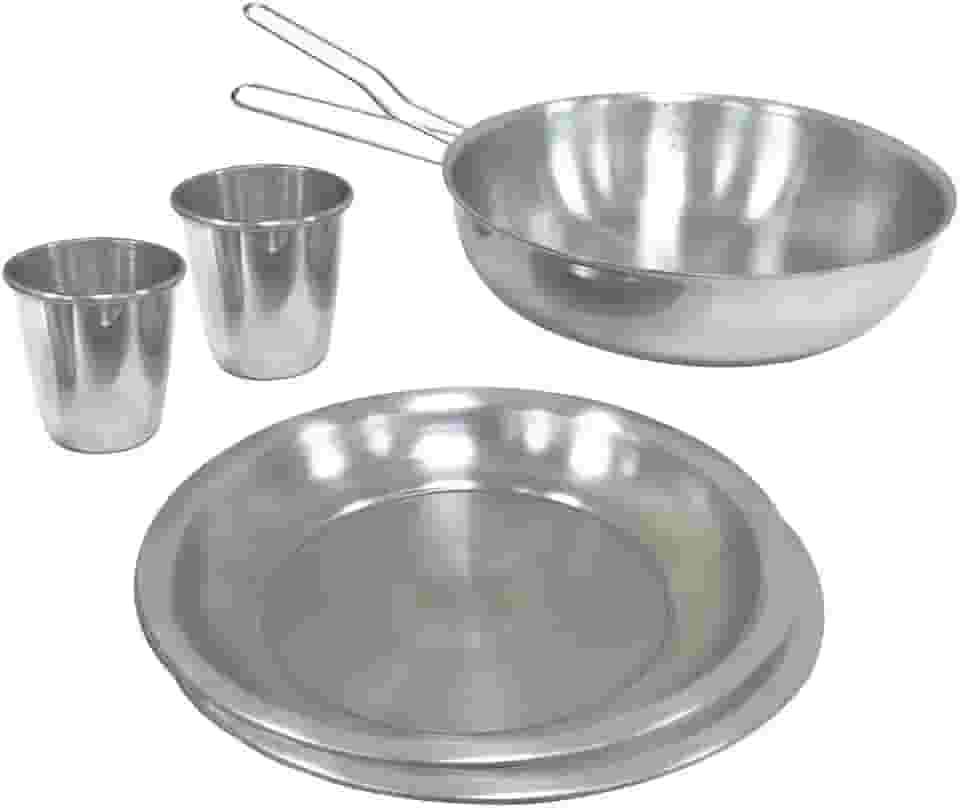 Nautika, Kit de Cozinha De Camping Gourmet Com 6 Peças, 2 copos, 2 pratos, 1 frigideira e 1 pegador universal removível, Compacto Em Alumínio