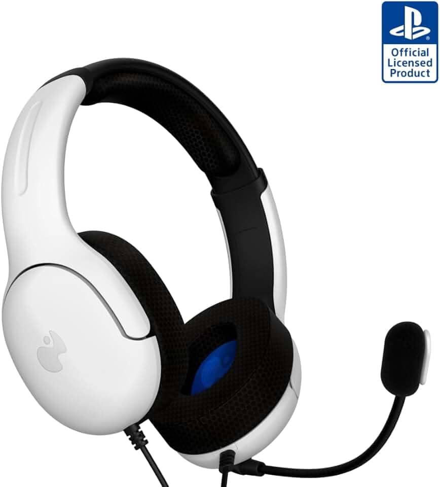 Fone de ouvido estéreo com fio Playstation PDP AIRLITE, com cancelamento de ruído, Frost White