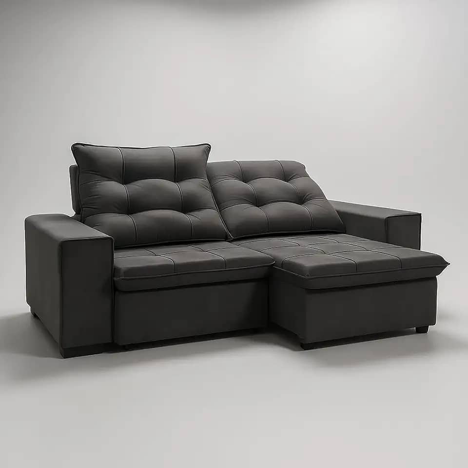 Sofá Conforto Plus, Prático e Versátil 2 Lugares Reclinável e Retrátil Aurora Veludo LIMOV Perfeito para Salas Pequenas (Chumbo)