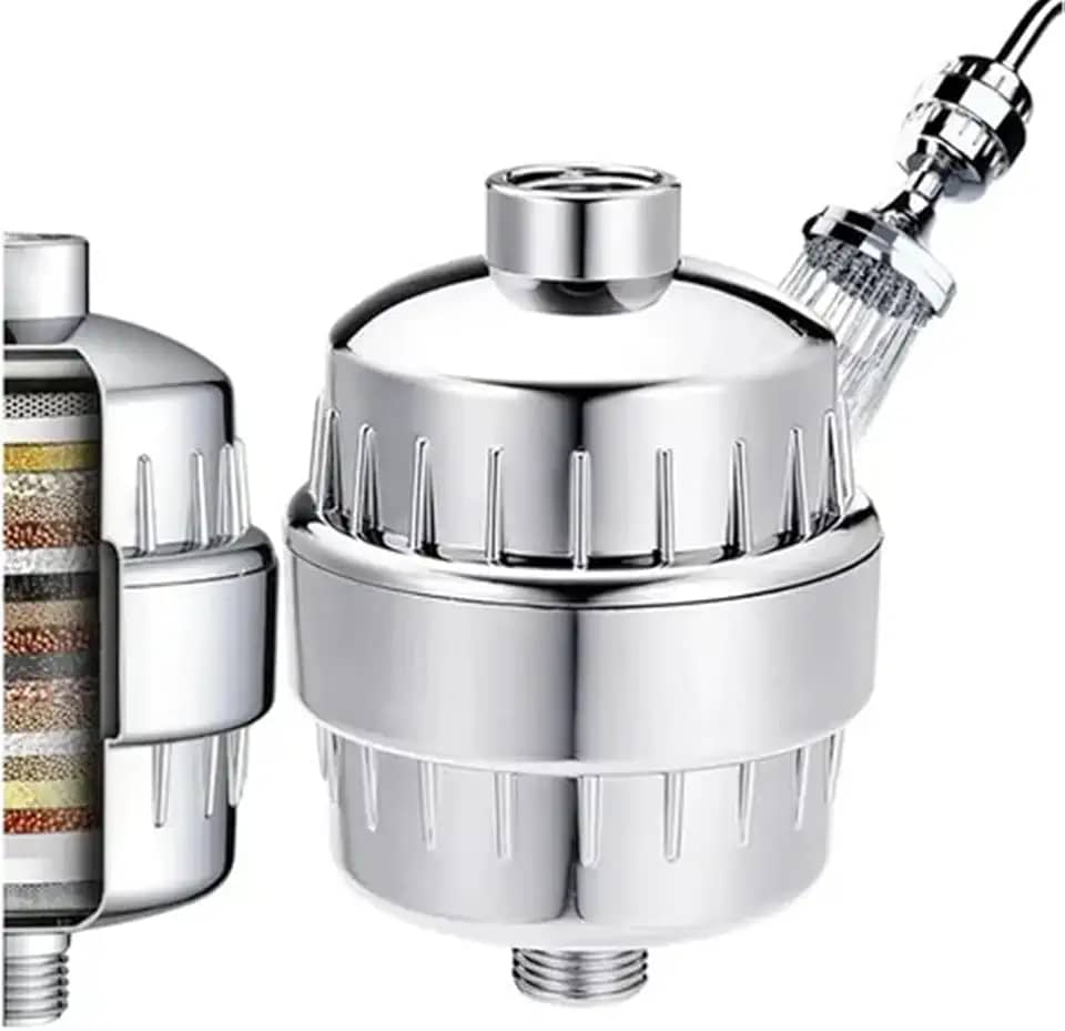 Filtro de Chuveiro 8 Estágios, Remove Cloro e Impurezas da Água, Purificador para Barra de Chuveiro, Cromado