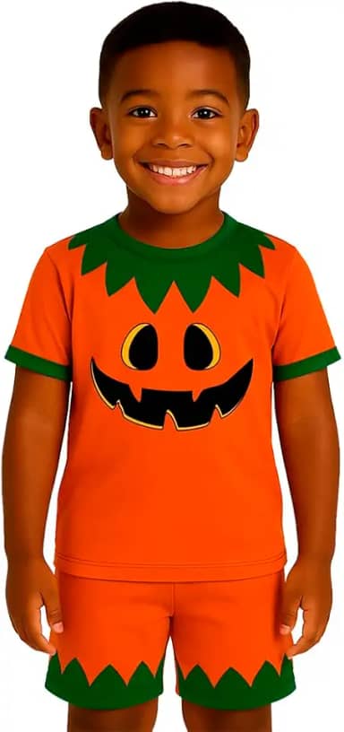 Conjunto Infantil Calupa Fantasia Temática Abóbora Halloween Camiseta e Short
