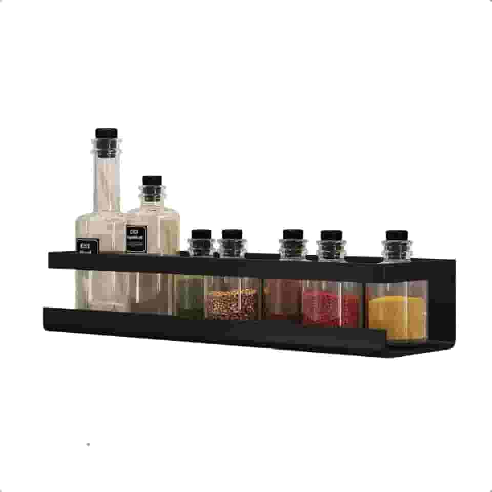 Prateleira De Cozinha Porta Temperos De Parede Aço Preto