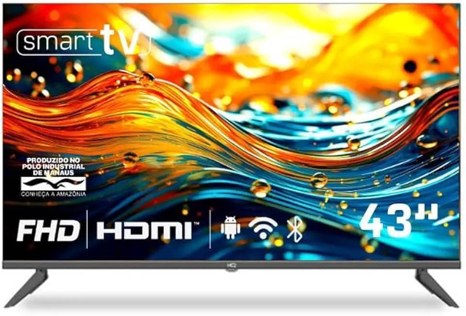 Smart TV HQ 43" Full HD tela sem bordas Android 12 design Slim HQS43NKHM
